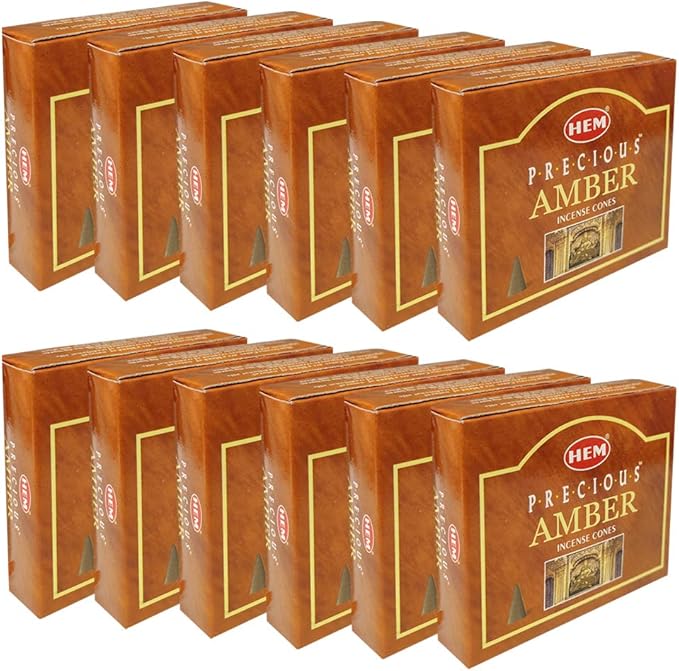 TRUMIRI Precious Amber Incense Cones & Cone Incense Burner Bundle: 120pcs (12 Sets of 10pcs)