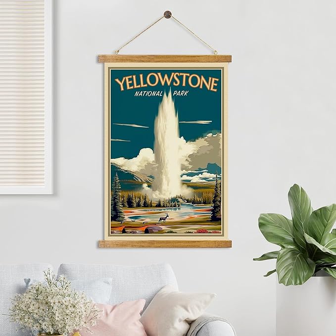 ABoby Vintage Yellowstone National Park Posters - Travel Posters Wall Art for Home, Office - Retro Style Wall Decor with Wood Frames - Ready to Hang
