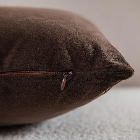 Decorative Pillow Cases 18x18 Chocolate Brown: 2 Pack Cozy Soft Velvet Square Throw Pillow Covers for Farmhouse Home Decor
