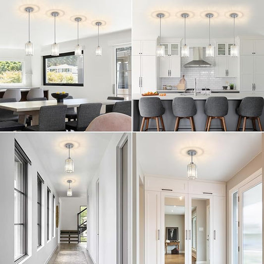 Chrome Pendant Lights, 2 Pack Modern Crystal Hanging Pendant Light Fixtures, Mini Crystal Island Lights for Kitchen Island, Dining Room, Hallway, Foyer, Entryways