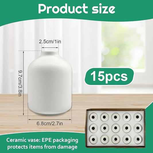 15pcs 3.8 Inch White Ceramic Bud Vases Bulk, Boho Small Vases in Bulk for Flowers, Mini Vases for Centerpieces for Dry Flowers, Pampas Garss for Home Wedding Party Table Decor