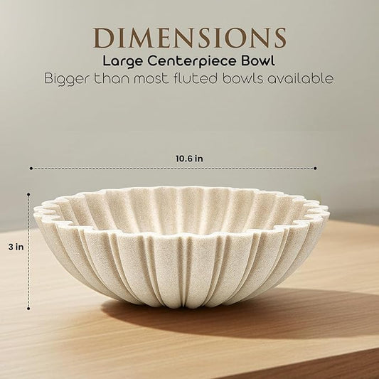 Modern Decorative Bowl for Home Decor - 10.6" Large Beige Resin & Sandstone Centerpiece Bowl for Entryway Table, Coffee Table, Kitchen Counter or Serving Fruit, Keys, Candy