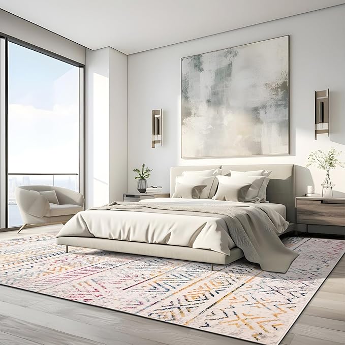 Rugshop Geometric Boho Large Area Rug – Multi Tribal Pattern, Perfect for Living Room, Dining Room, Office, 8x10
