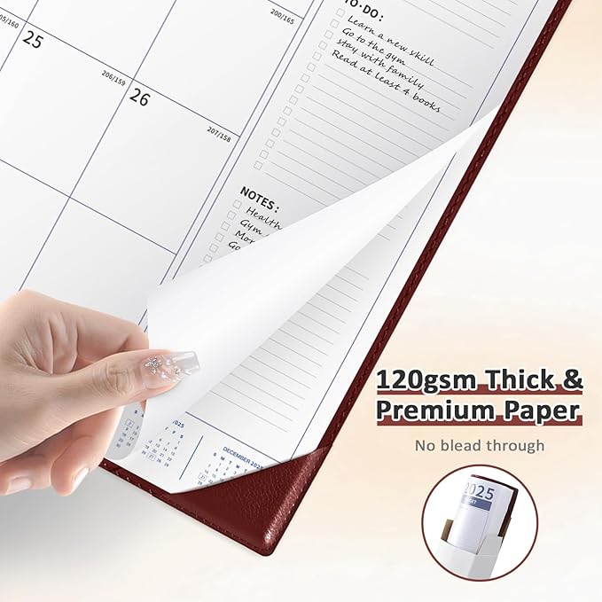 Ospelelf Large Desk Calendar 2025-2026 with PU Leather Pad, 18 Months Planner Pad from July 2025 to Dec 2026, 22" x 17" Wall Calendar with Protective Cover for Home or Office, Brown