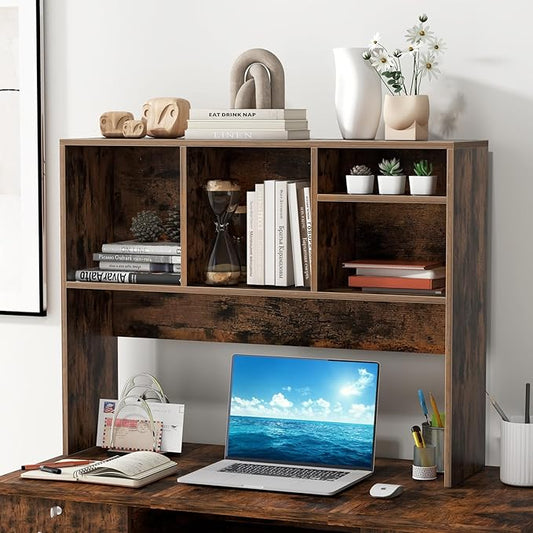 Desktop Bookshelf, 2-Tier Display Organizer Shelf Rack, Dorm Desk Hutch, Desk Shelf for Top of Desk, Multipurpose Wood Counter Top Bookcase for Office Home