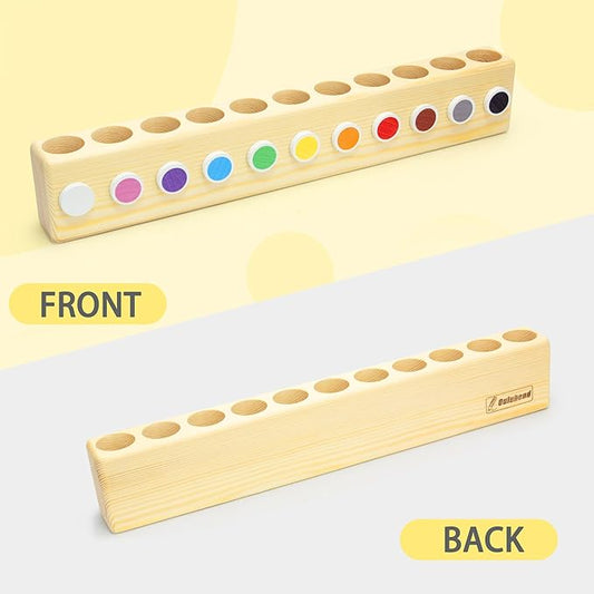 11-Hole Wooden Colored Pencil Organizer - Solid Montessori Storage Holder for Kids, Students, Artists & Teachers