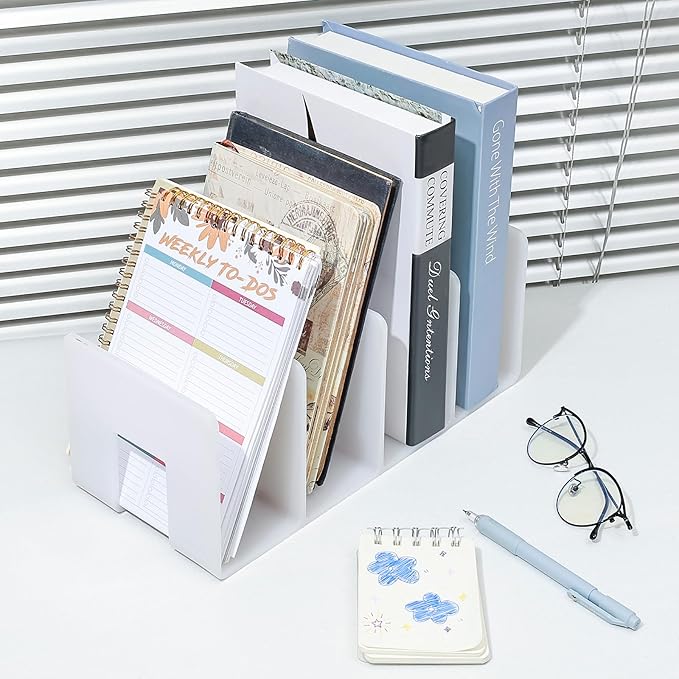BAYTORY 2Pcs Acrylic File Holder Purse Organizer, Sturdy Desktop File Sorter Organizer, Binder Shelf for Office Desk Kitchen Shelf Closet (White)