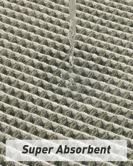 AMOAMI Upgraded Waffle Runner Rug Super Absorbent Non Slip Bath Mats for Bathroom Machine Washable Bathroom Runner Rug with Tassels, Ideal for Hallway Bedroom Laundry Room, 2' x 5', Green & Cream