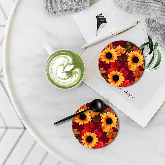 Coasters Set of 6 Ceramic Drink Coaster with Cork Base Modern Style Coasters for Mugs and Cups Office Kitchen 4 in