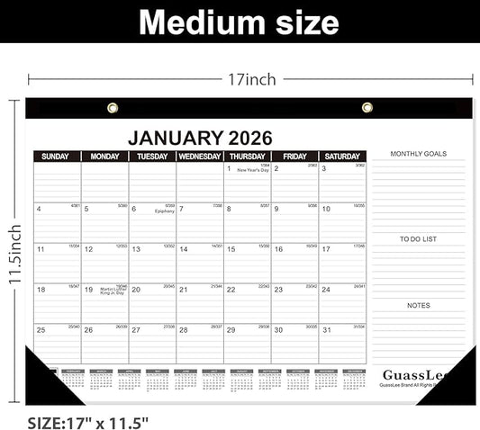 GuassLee Desk Calendar 2026-2027 - 18 Months Calendar 17" × 11.5" Desk Calendar from Jan. 2026 to Jun. 2027 with Julian Date, Monthly Goals, To-do List, Notes for Home School Office