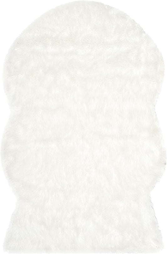 SAFAVIEH Faux Sheep Skin Collection 3' x 5' Ivory FSS117A Silken Glam 2.35-inch Thick Area Rug
