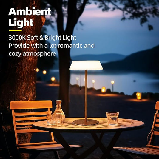 Solar LED Outdoor Table Lamp Waterproof, 3 Level Dimmable Desk Night Light, Portable Cordless USB Rechargeable, for Home/Deck/Patio/Garden (Wood Grain)