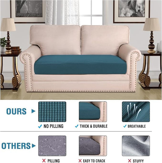 H.VERSAILTEX Super Stretch Individual Seat Cushion Covers Sofa Covers Couch Cushion Covers Slipcover Sets Thick Jacquard Textured Twill Fabric (1 Piece Loveseat Cushion Cover, Deep Teal)