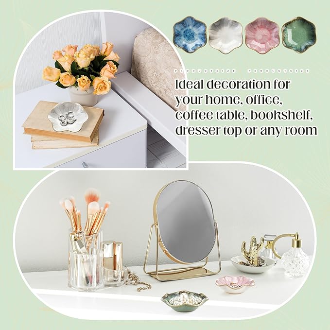 LOYIM 4 Pack Ceramic Jewelry Dish Trinket Tray for Rings, Earrings & Bracelets – Kiln Glazed, 4.3" Leaf Shape