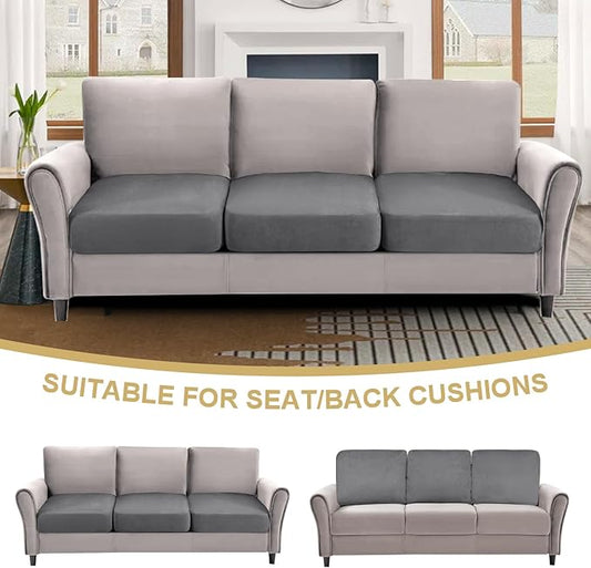 H.VERSAILTEX Individual Seat Covers Stretch Couch Covers for 3 Cushion Couch Sofa Pet Friendly Soft Suede Couch Cushion Covers Washable(3 Piece Sofa Cover,Grey)
