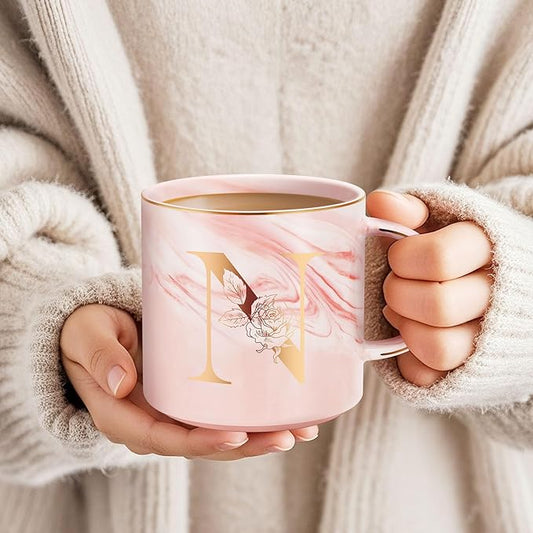 Valentines Day Gifts for Her, Anniversary Birthday Galentines Gifts for Women Mom Grandma Friend Sister Wife Teacher Coworker, Personalized Initial Customized Gift Monogrammed A-Z Coffee Mug 12 OZ(N)