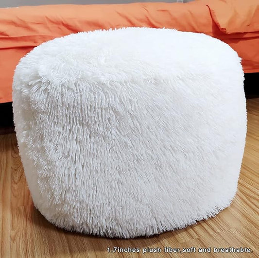 Asuprui Ottoman Pouf Unstuffed Ottoman Foot Rest 20x12 Inches Floor Pouf Round Floor Bean Bag Chair No Filler Foot Rest with Storage for Living Room Bedroom Office White Cover ONLY