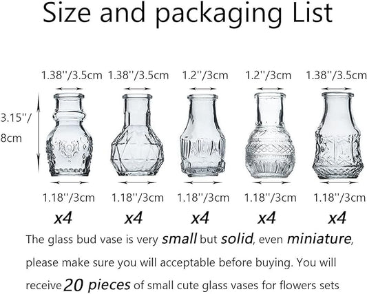 Glass Bud Vase Clear - Mini Vases 20Pcs/Set Bud Vases for Flowers Cute Clear Vintage Small Glass Vases Bud vases in Bulk for Decor, Home Table Centerpieces, Dinning, Wedding