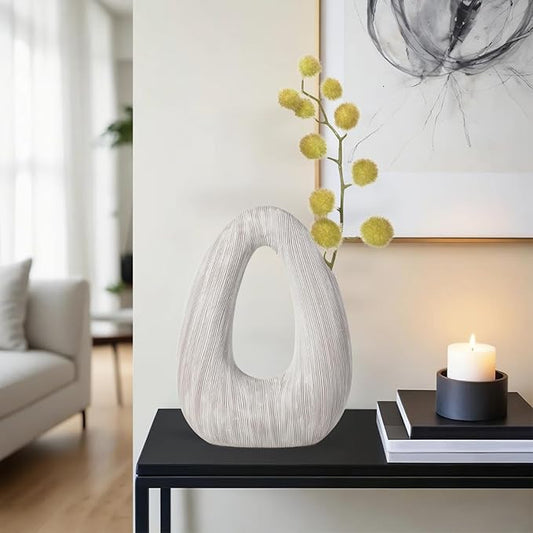 Torre & Tagus White Donut Vase for Flowers - 11 Inch Tall Textured Vases for Centerpieces, Sculptures Home Decor & Abstract Sculptures Home Decor for Shelf Decor Aesthetic (Alma White Flower Vase)