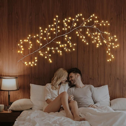 160LED Plug-In Vine Lights With Remote - Indoor Artificial Plants Flowers Tree Willow Decor for Walls, Bedroom, Living Room, Kitchen, Coffee Shop - Warm White (White)