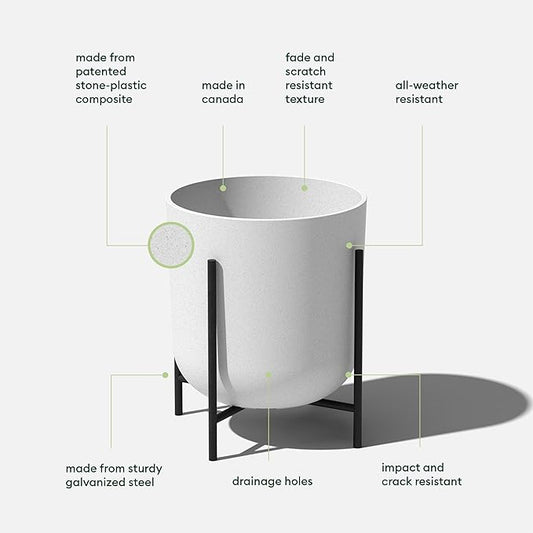 Veradek Mason Series Raised Lima Planter - Round Planter for Patio/Balcony | Plastic-Stone Composite w/Metal Plant Stand | Modern Décor for Plants