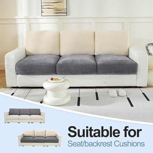 Couch Cushion Covers for L Shaped Sectional Sofa – Softer Chenille Sofa Covers Washable, Non-Slip Stretch Couch Covers & Individual Seat Cushion Slipcovers (3 Piece, Dark Grey)