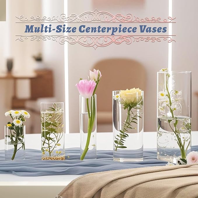30pcs 11.8Inch Large Size Glass Vase Cylinder for Centerpieces Small Flower Glass Clear Home Decor Centerpiece Table Flower Vase Decorations for Wedding&Holiday 6,7.9,10,10,11.8Inch Tall