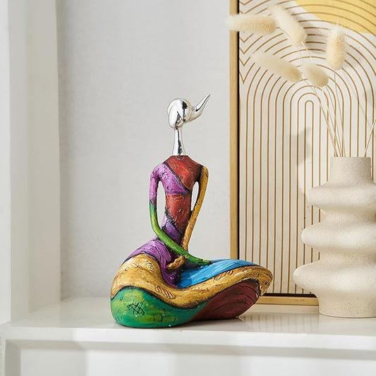 Octdays Art Female Sculpture Figurines, Abstract Woman Statue for Home Decor, Modern Colorful Sculpture Decorations for Living Room Shelf Office Cabinet Accents (Colorful-B)