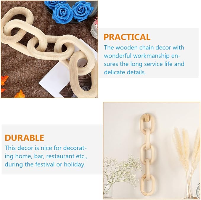 CALLARON Wooden Chain Link Decoration Small Handmade Five-Ring Pendant Rustic Hanging Ornament for Living Room Wall Decor Coffee Shop Home Accent