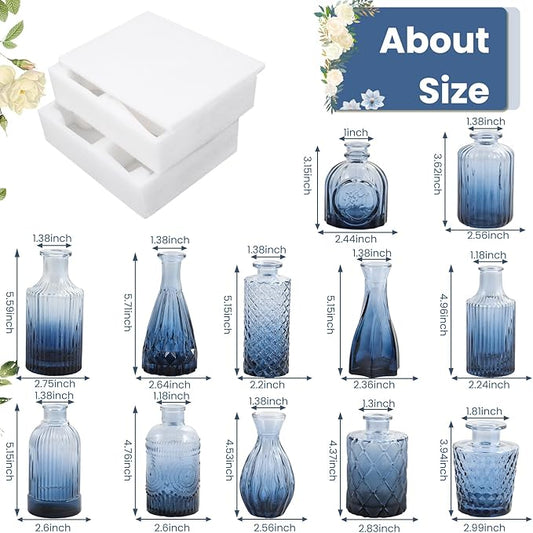 12Pcs Blue Glass Bud Vases Set, Small Vases for Flowers, Perfect for Centerpieces at Parties, Baby Showers, Weddings, Events, Graduation Season, Great Gifts for Office & Home Décor