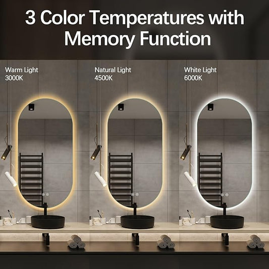Niccy Oval LED Bathroom Vanity Mirror, 48x24inch Frameless Backlit Mirror with Light, Smart Anti-Fog Waterproof Mirror with Memory Function Dimmable Lighted Mirror