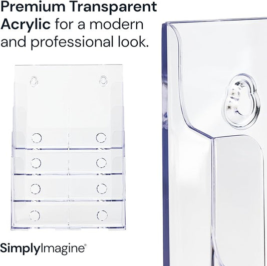 Acrylic Brochure Holder, 4 Tier Clear Literature - 8.5 x 11 inches, Pamphlet Holder, Wall Mount/Countertop Plastic Flyer Display Stand Organizer for Display Flyer, Booklet, Document