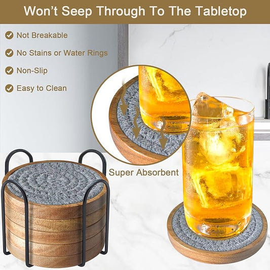 6 Pack Coasters for Drinks Absorbent, 4.3 inches Cute Coasters for Kitchen, Farmhouse, Bar, and Office (Gray)