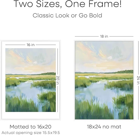 Homeforia 18x24 Poster Frame White, High End Metal 18 x 24 Picture Frames with Mat 16 by 20 inch Photo, 18x24 White Frame Matted to 16x20 Print, 24x18 Hanging Frame, Tempered Glass, Wall Kit, Set of 1