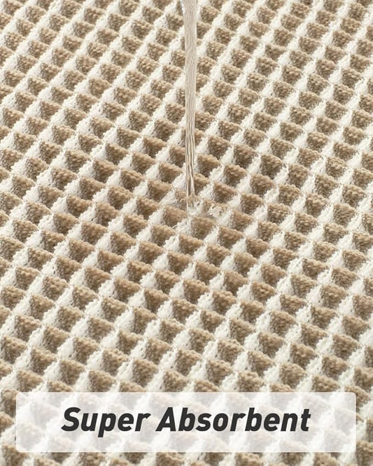 AMOAMI Upgraded Waffle Runner Rug Super Absorbent Non Slip Bath Mats for Bathroom Machine Washable Bathroom Runner Rug with Tassels, Ideal for Hallway Bedroom Laundry Room, 2' x 5', Brown & Cream