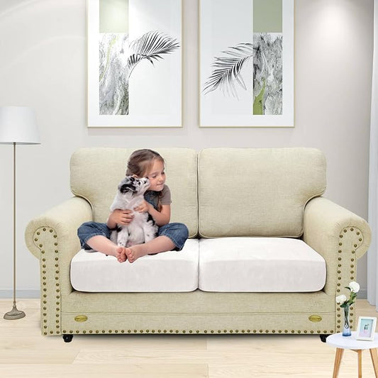 MAXIJIN Velvet Stretch Seat Cushion Covers Couch Cushion Cover for Individual Cushions Sofa Seat Cushion Slipcovers with Elastic Bottom (2 Piece Sofa Cushion Covers, White)