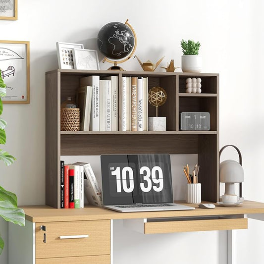 Desktop Bookshelf, 2-Tier Display Organizer Shelf Rack, Dorm Desk Hutch, Desk Shelf for Top of Desk, Multipurpose Wood Counter Top Bookcase for Office Home