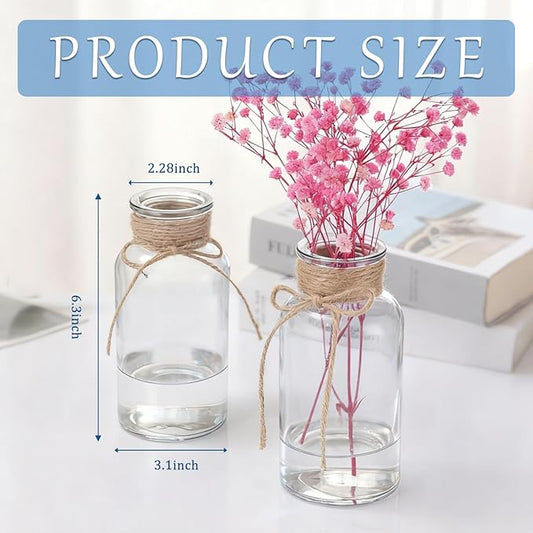 12PCS Transparent Glass Flower Vases for Centerpieces Boho Cylinder Bud Vases in Bulk Mason Jars for Weddings, Parties & Vintage Home Decor(Transparent 12)