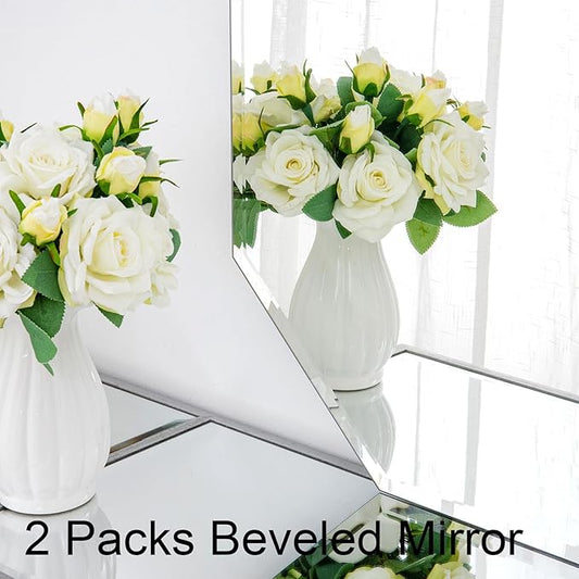 Chende 2PCS Large Bathroom Wall Mirror, 24" x 36" Modern Frameless Beveled Mirror with Beveled Edge, Octagonal, Unique Design, Vertical/Horizontal Hanging