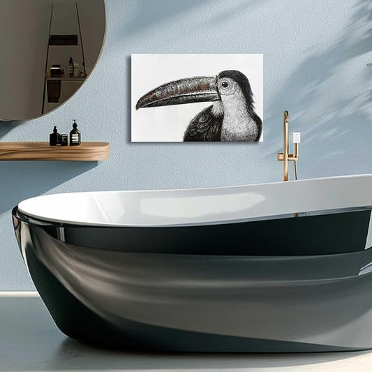 Bird Painting Black and White Wall Art Animal Wall Prints Small Canvas Framed Artwork for Office Bedroom Kitchen 12x16 Inch