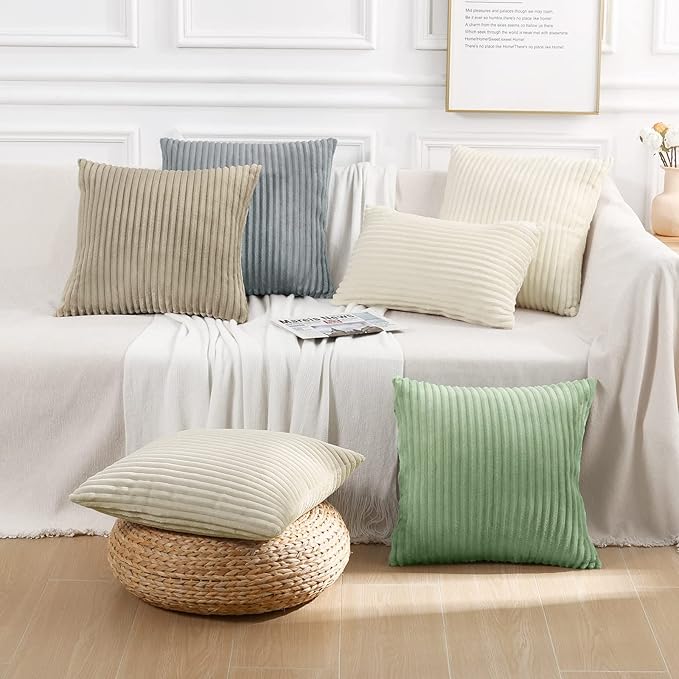 Simmore Decorative Spring Throw Pillow Covers 20x20 Set of 2, Soft Natural Plush Flannel Double-Sided Fluffy Couch Pillow Covers for Sofa Living Room, Sage Green