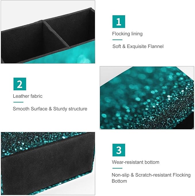 Fashion Desk Pen Holder PU Leather Desk Organize Decor, Makeup Brush Storage Teal Turquoise Green Glitter Sparkle Texture