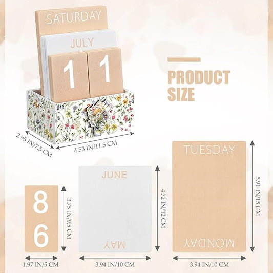Wildflower Wood Block Perpetual Calendar Coquettish Farmhouse Desk Decor Cute Watercolor Wildflower Month Week Date Display Decorative Block Calendar Office Home Desk Gift for Women
