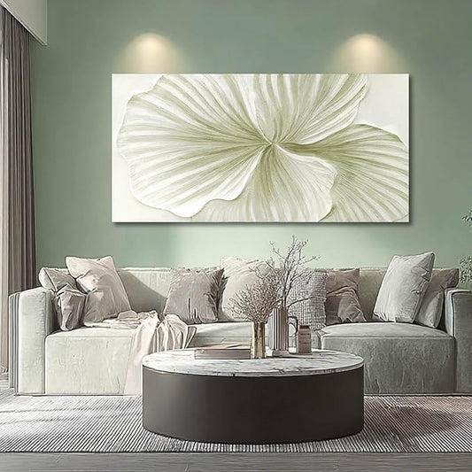 MLART99 Large Green Flower Wall Art Plant Ginkgo Canvas Hand-drawn Painting Modern 29x58 Abstract Botanical Artwork Minimalist Decoration for Living Room Bedroom Office