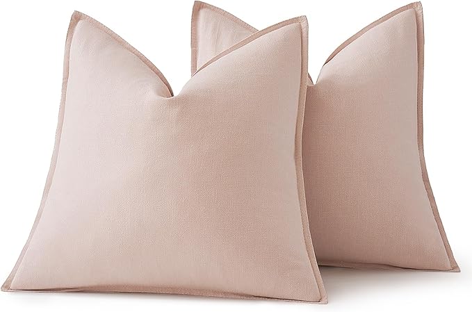 MIULEE Decorative Linen Pillow Covers 18x18 Inch Light Pink Boho Farmhouse Neutral Valentine Spring Couch Throw Pillows for Bed Pack of 2 Accent Modern Pillowcase Sofa Livingroom Home Decor
