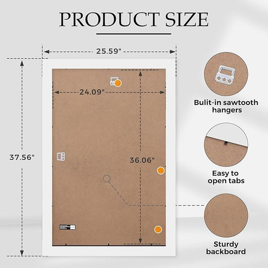 Muzilife 24×36" White Poster Frame 2 Pack, Engineered Wood Movie Poster Photo Frames for Horizontal or Vertical, Poster Picture Frames with HD Plexiglass Cover and Hanging Hardware, Large