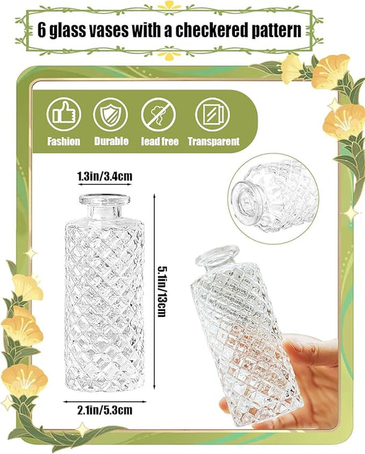 Bud Vases,6 Pcs Glass Vase Small Amber Bud Vases for Centerpieces, Vintage Vase for Centerpieces, Rustic Wedding, Home, Table Decor (Clear)