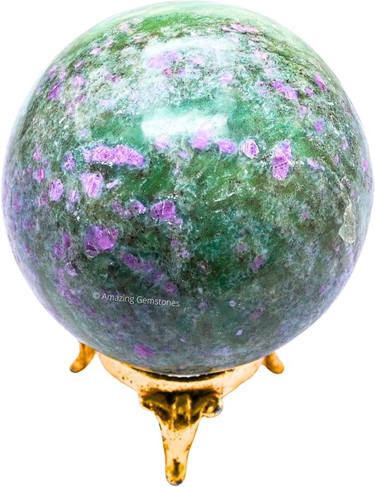 Amazing Gemstone Ruby Fuchsite Crystal Ball with Stand - 2.5 Inches Large Crystal Sphere Meditation Balls for Witchcraft and Decorative Balls