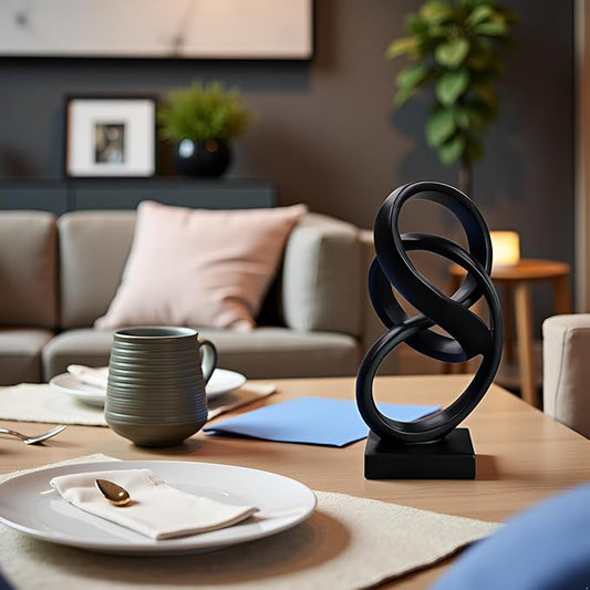 10" Modern Abstract Ribbon Decorative Sculpture, Knot Sculptures,Home Decor,Coffee Table Statues,Dining Living Room Desk Decor(Black)