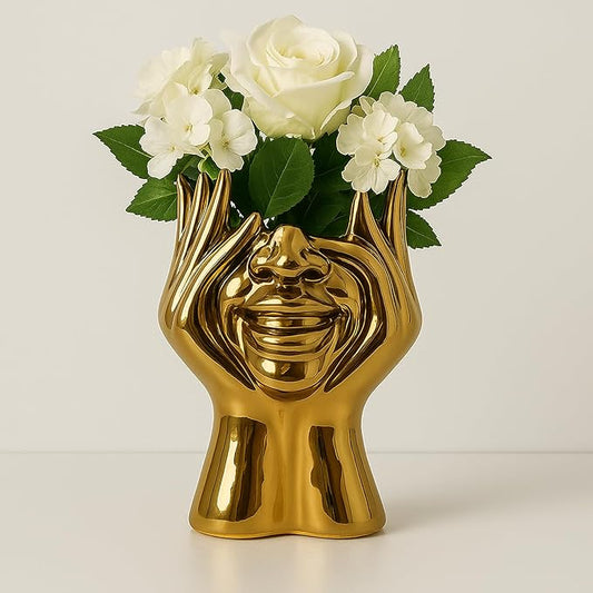 Face Vase Unique Ceramic Vase for Room,Office,Home Decor,Gold,C